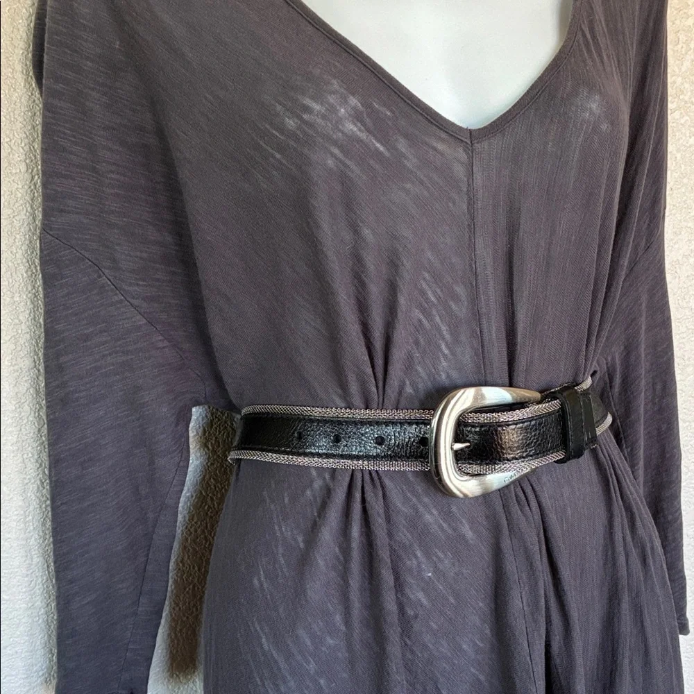 CALVIN KLEIN Belt, Black Leather with Silver mesh edging, monogram buckle. M EUC